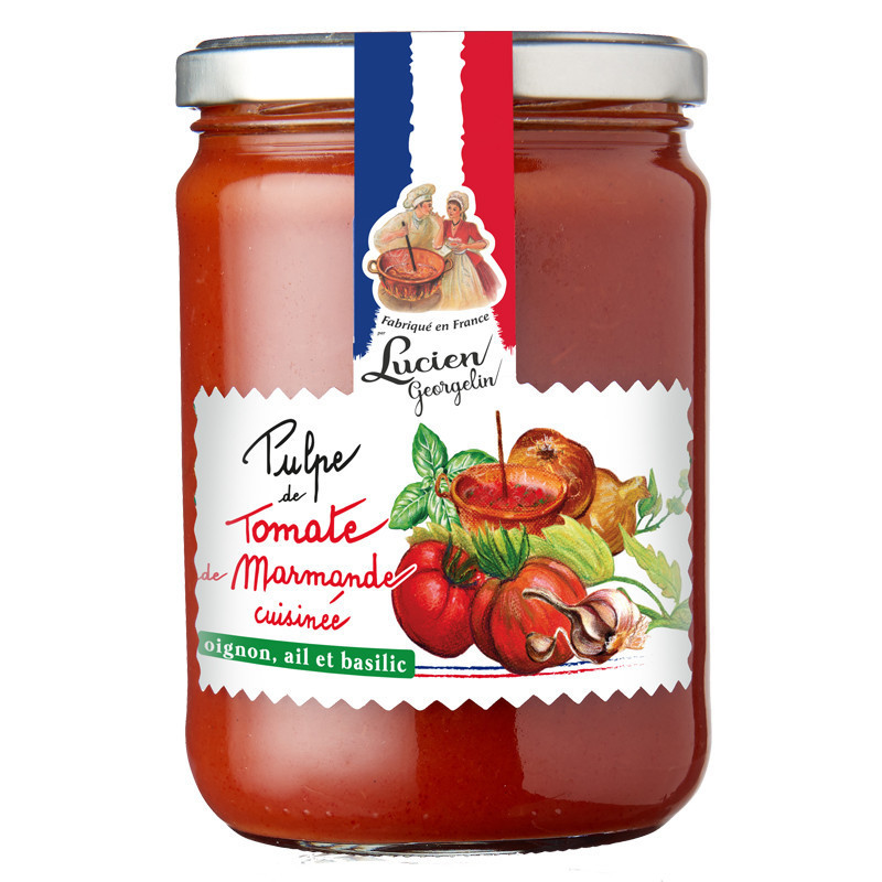 Marmande tomato pulp cooked with garlic and basil onion - 500g - Lucien Georgelin