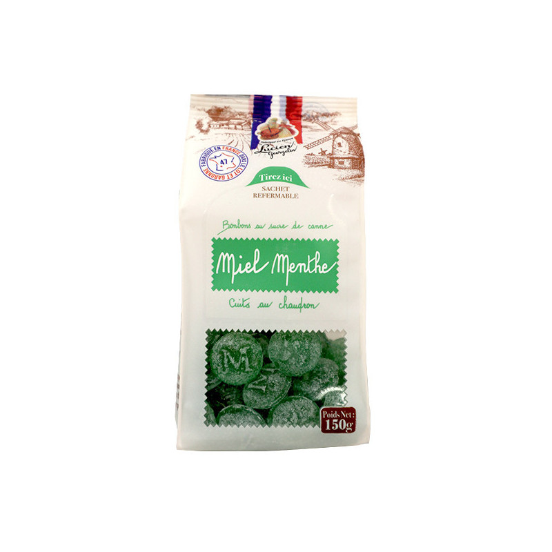 LES BONBONS AU MIEL ET A LA MENTHE - 150g - EN SACHET REFERMABLE - Lucien Georgelin