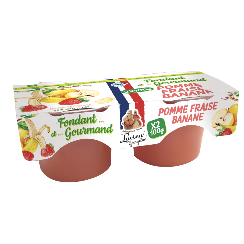 Apple strawberry banana dessert - soft and gourmet - 2x100g - Lucien Georgelin