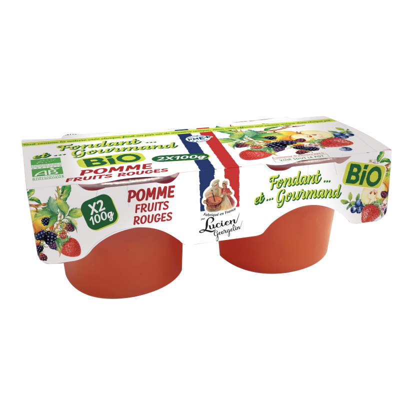 DESSERT DE POMME FRUITS ROUGES - FONDANT ET GOURMAND BIO - 2X100G - Lucien Georgelin