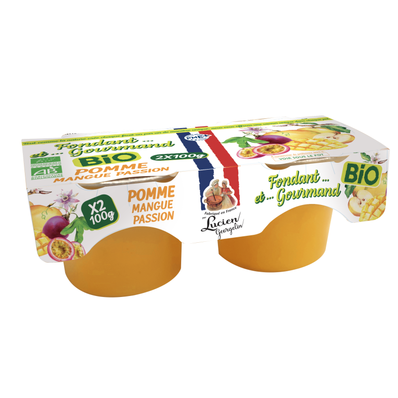 DESSERT DE POMME MANGUE PASSION - FONDANT ET GOURMAND BIO - 2X100G - Lucien Georgelin